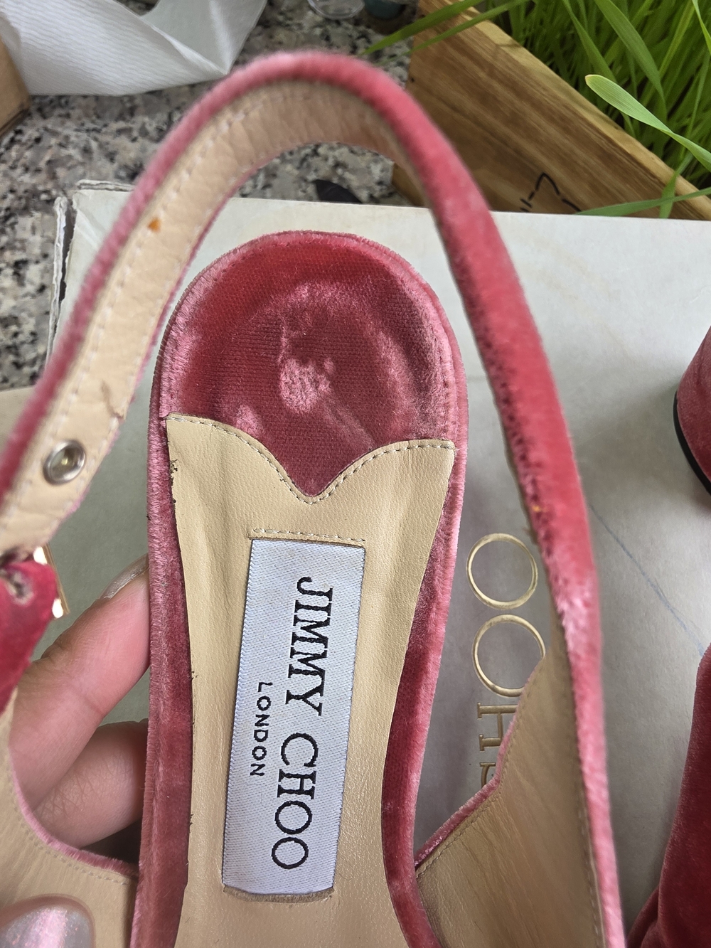 Jimmy Choo Raspberry Velvet Slingback Mules - Picture 10 of 11
